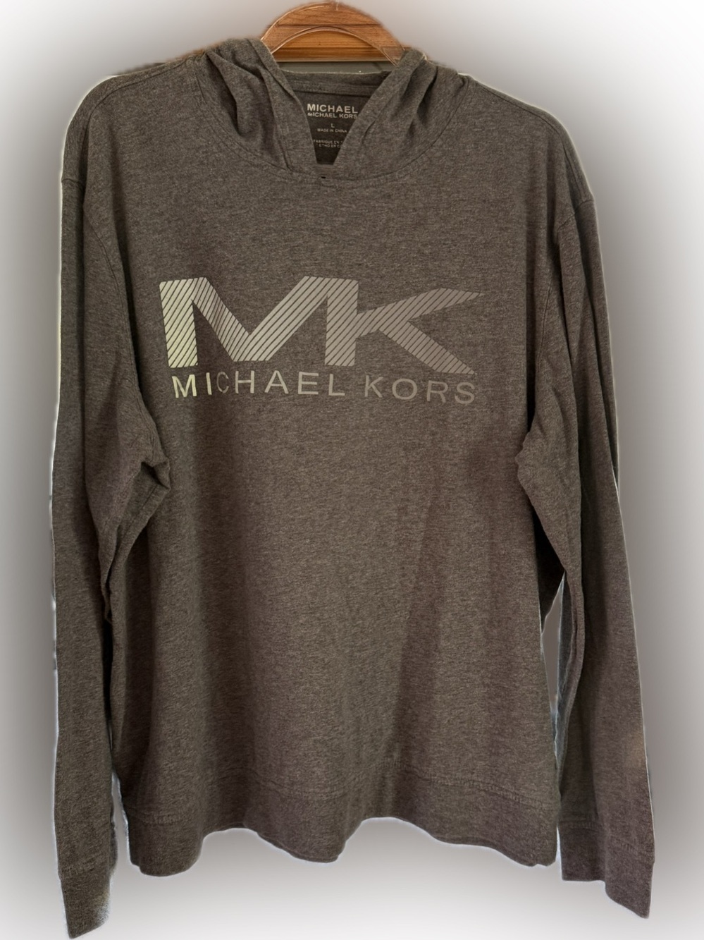 Michael Kors Gray MK Logo Pullover Hoodie Large